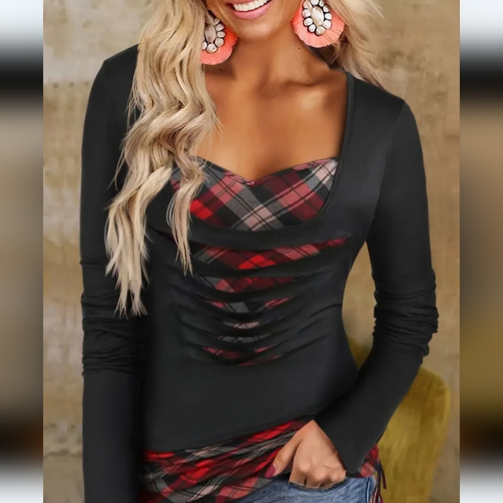 2-in-1 Ripped Look Plaid Print Shirt.  NeW.